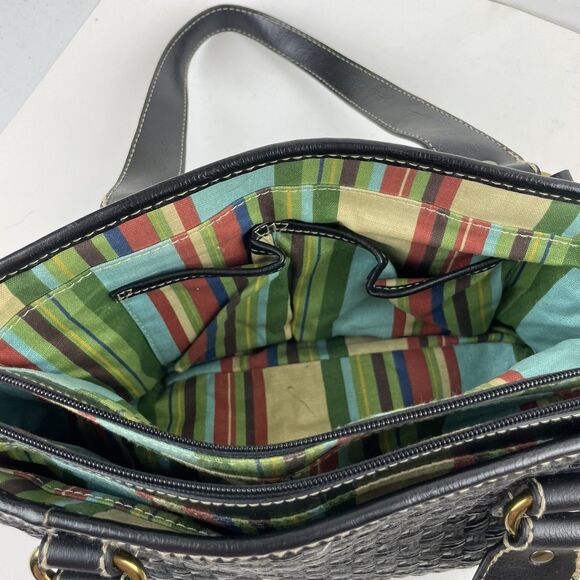 Fossil Modern Vintage Raffia Black Rattan Leather Woven Satchel Shoulder Bag Key - Picture 14 of 16